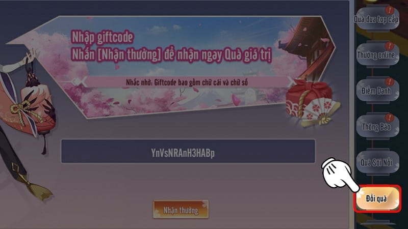 Nhấn chọn Đổi quà tại cửa sổ quà vừa mở.