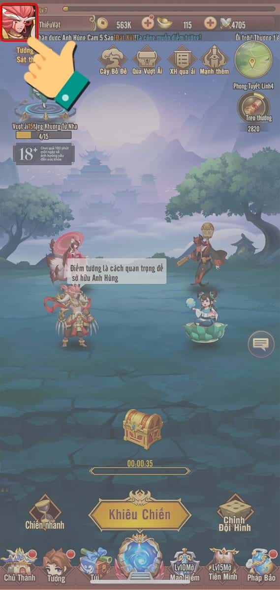 Nhấn vào hình đại diện avatar