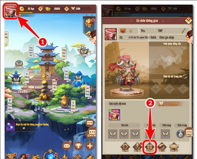 Nhấn vào mục giftcode game ở góc trái