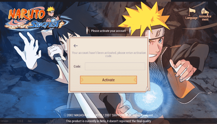 Nhập code Naruto Slugfest X và nhấn Active.