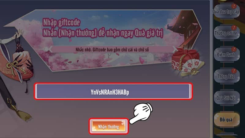 Nhập code Thợ săn ma 3D và nhấn vào Nhận thưởng