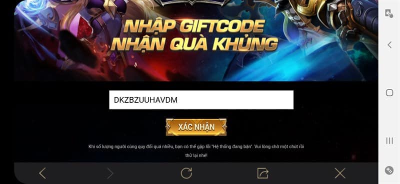 Nhập giftcode chọn xác nhận