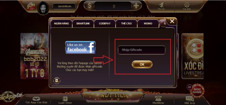 Nhập mã giftcode của bạn và nhấn OK để hoàn tất quá trình nhập mã.