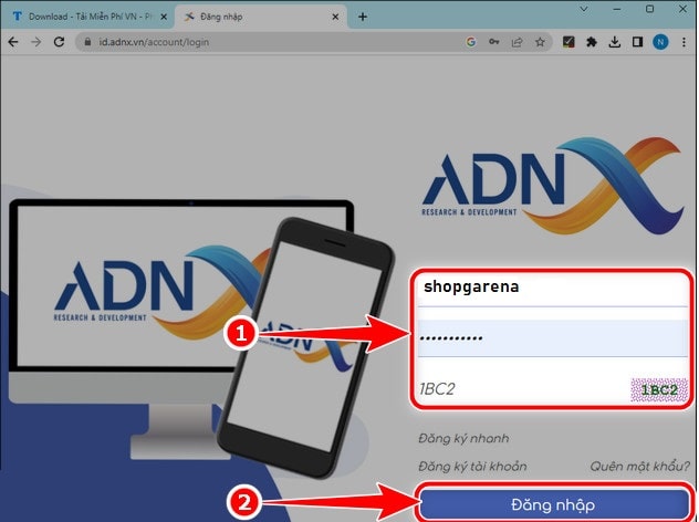 Nhập tài khoản sau đó đăng nhập