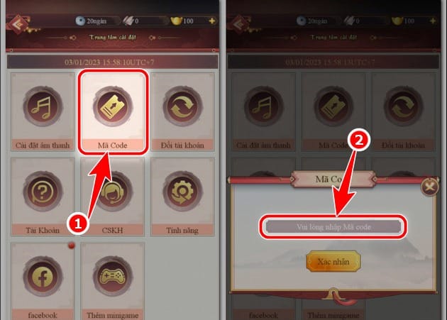 Tại giao diện Trung tâm cài đặt, nhấn chọn vào mục Mã Code.