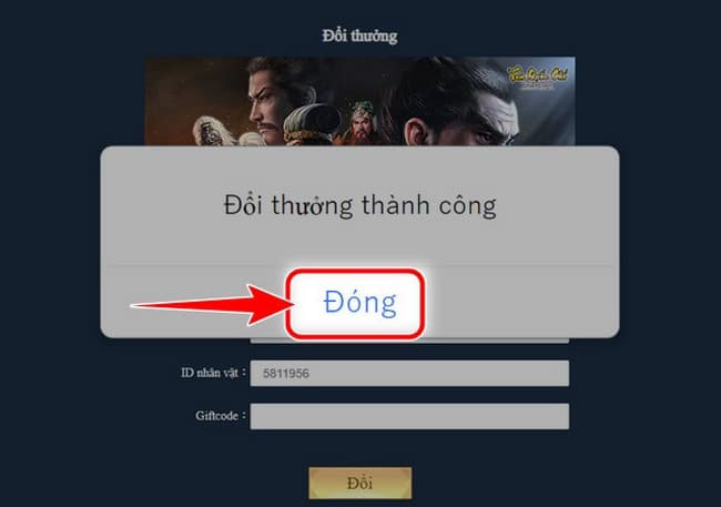 Thông báo Đổi thưởng thành công sẽ xuất hiện trên màn hình.