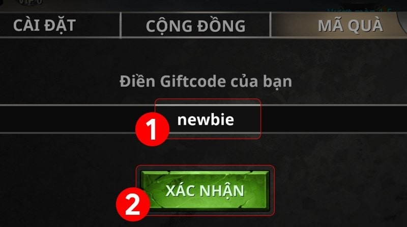 nhấn nhập mã code và nhấn xác nhận