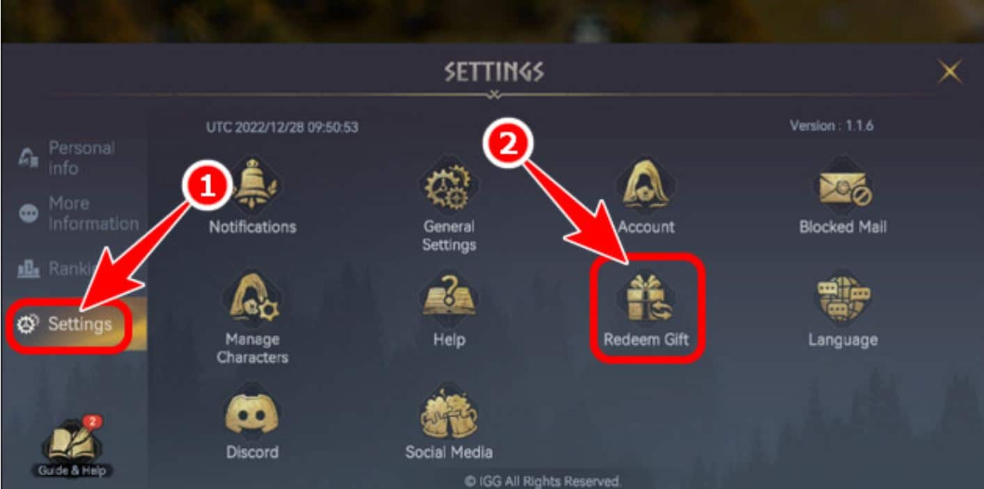 Ấn Settings rồi chọn Redeem Gift.