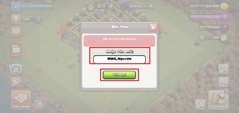 Các bạn nhập tên mới rồi chọn Tiếp tục