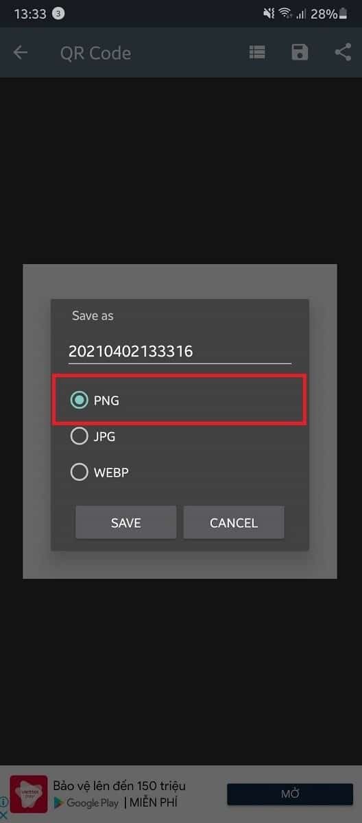 Chọn PNG hoặc JPG sau đó chọn Save