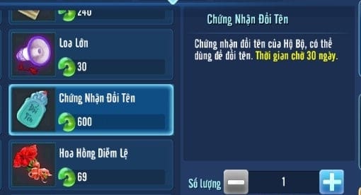 Chọn chứng nhận đổi tên
