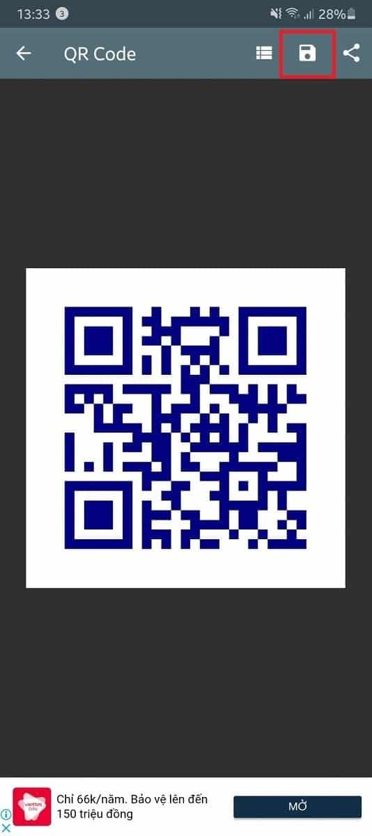 Chọn lưu mã QR vào thư viện ảnh bằng cách chọn biểu tượng camera