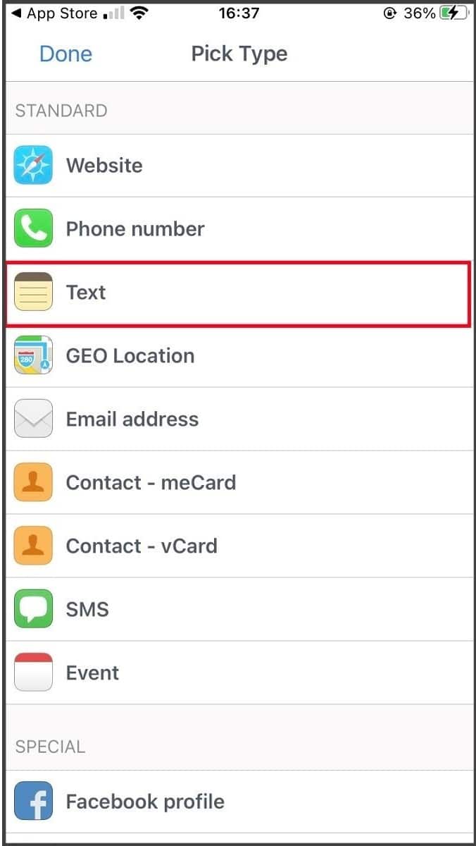 Chọn mục text