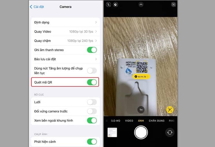 Kích hoạt quét mã QR sau đó dùng camera để quét