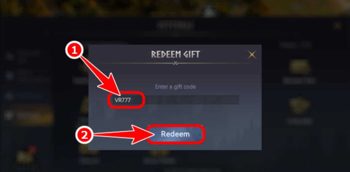 Nhập code Viking Rise vào ô trống rồi nhấn Redeem.
