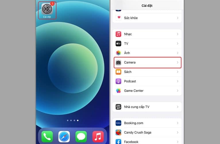 Vào mục cài đặt chọn camera