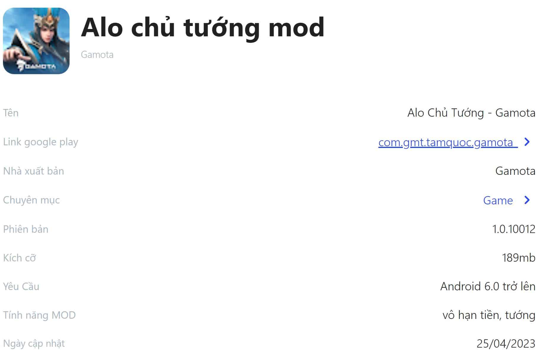 Alo chủ tướng mod