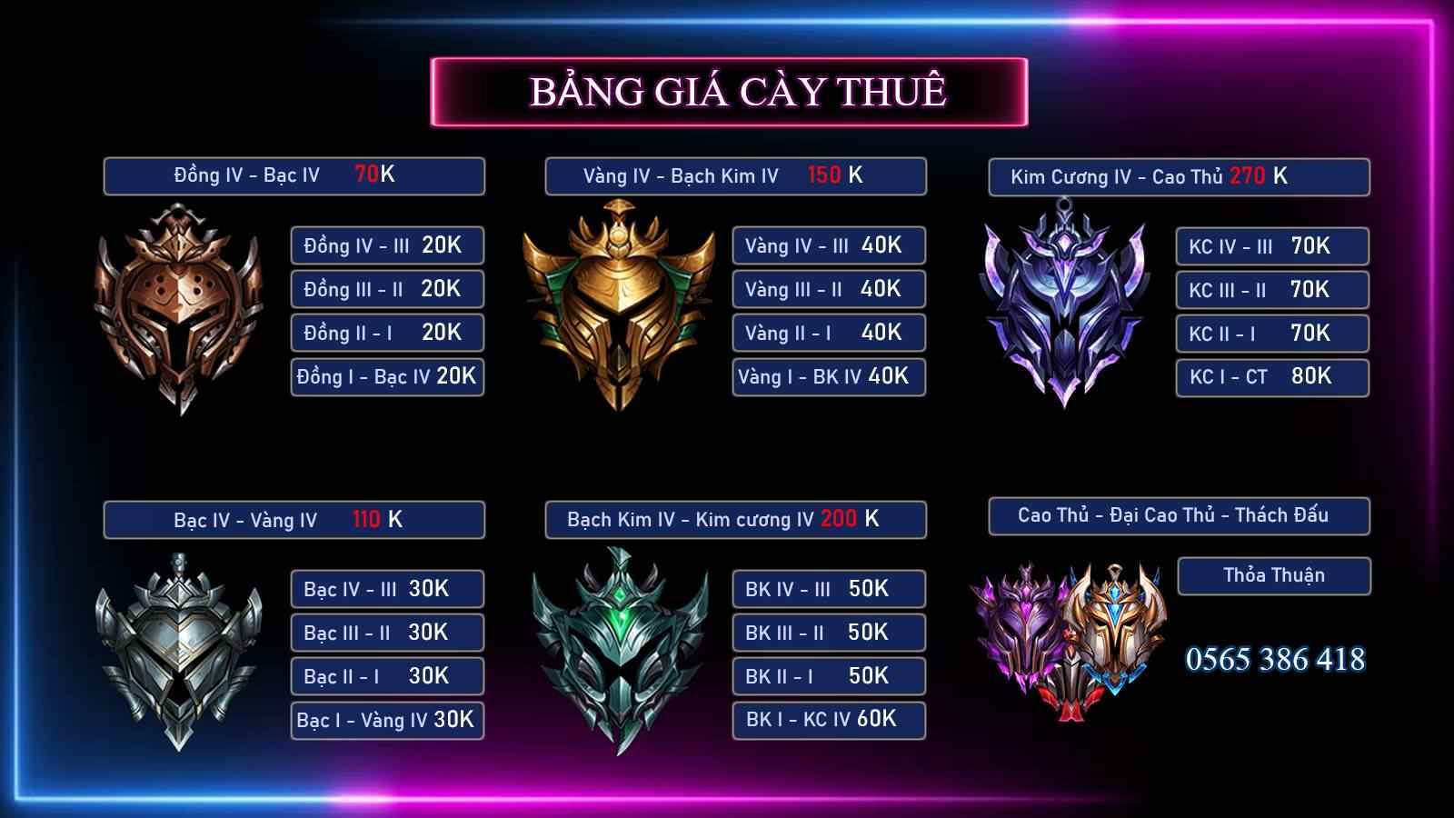 Bảng Giá Cày Thuê Liên Minh