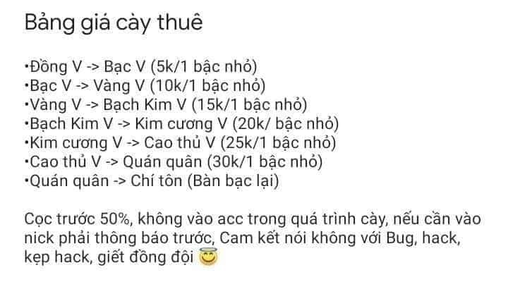 Bảng giá cày thuê Pubg Mobile