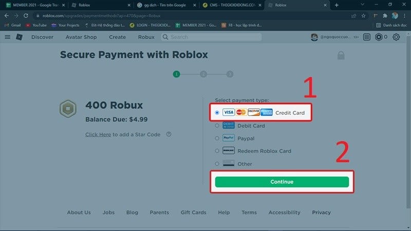 Cách nạp Robux rất đơn giản