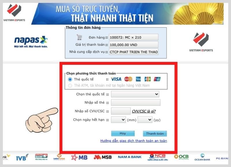 Chọn loại thẻ, điền thông tin thẻ của bạn và chọn Thanh toán