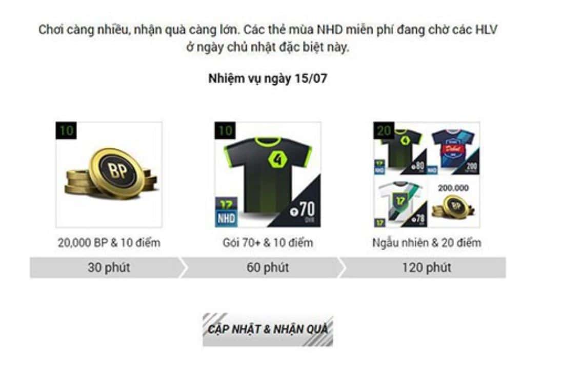 Hoàn thành các nhiệm vụ để kiếm Starpoint.