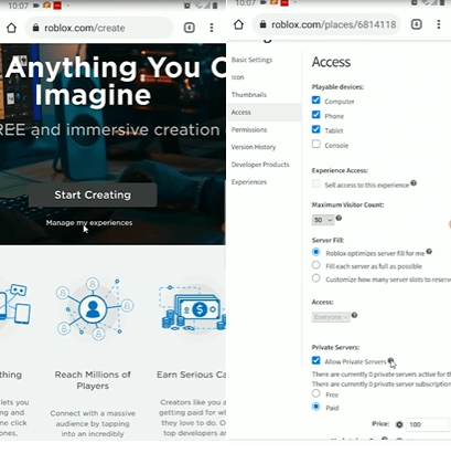 Kéo xuống dưới và tích vào mục Allow Private Servers