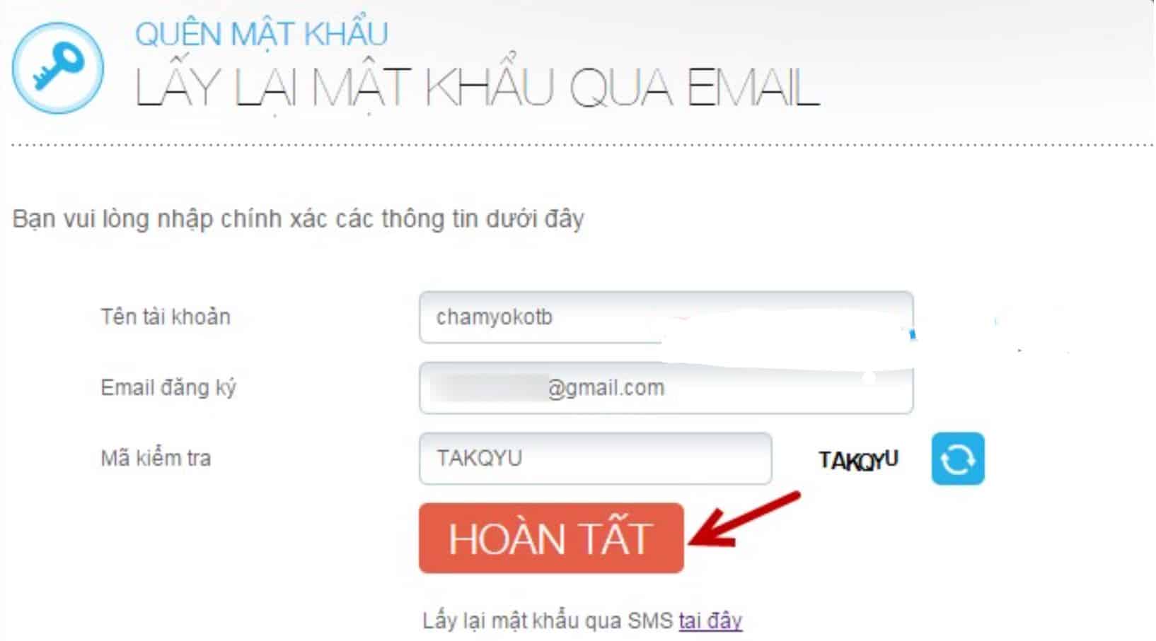 Lấy lại MK CF qua email