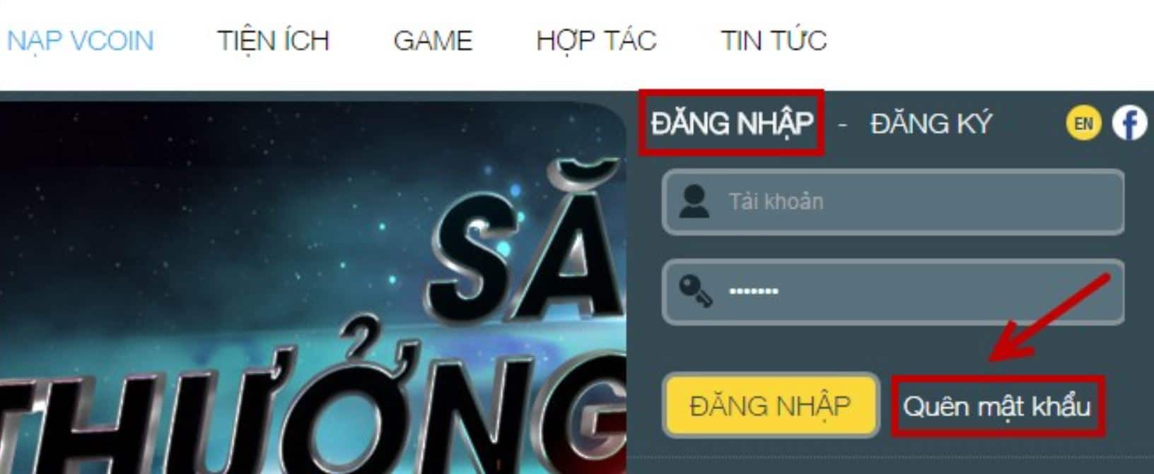 Nhấn chọn vào quên mật khẩu.