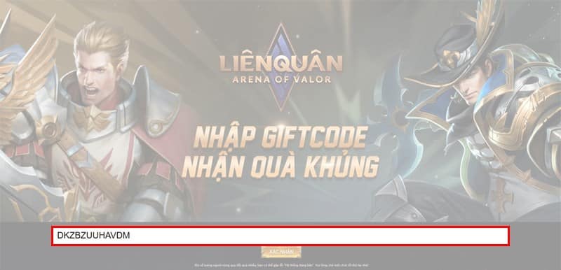 Nhập giftcode Liên Quân vào ô trống.