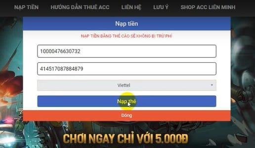 Nhập mã thẻ cào vào ô trống