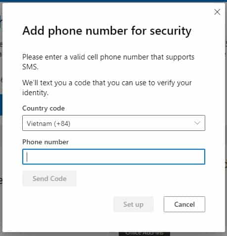 Nhập số điện thoại rồi ấn Send Code