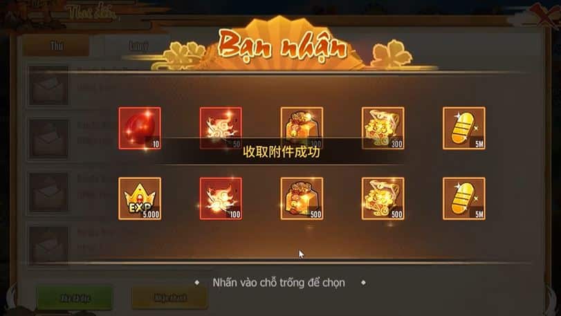 Phần quà nhận được sẽ xuất hiện trên màn hình.