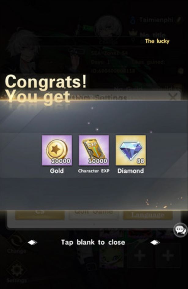 Phần thưởng đổi Giftcode Digital Girls Idle RPG thành công.