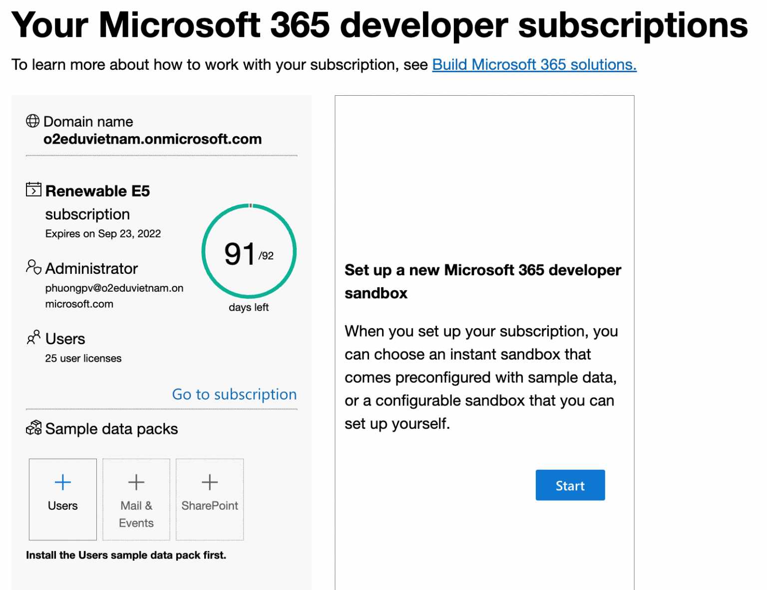 Tạo tài khoản Office 365 thành công