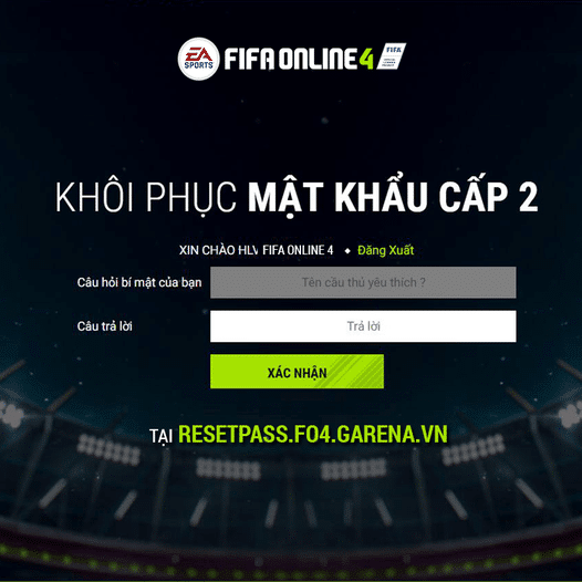 Truy cập trang Resetpass của FIFA Online 4