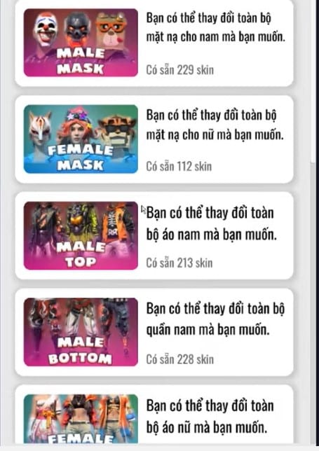 Các bạn sẽ nhấn vào Male Bottom.