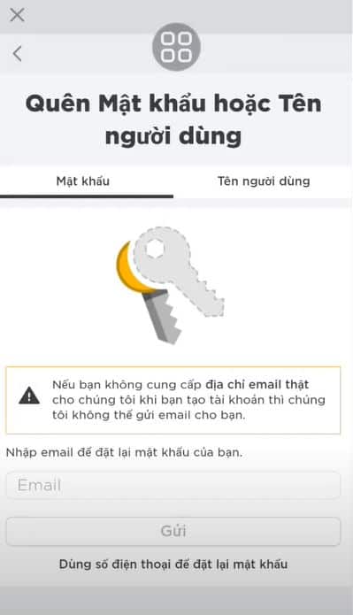 Chọn email hoặc số điện thoại để khôi phục mật khẩu