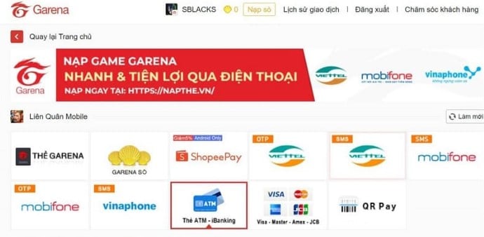 Chọn thanh toán bằng ATM – iBanking
