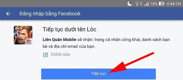 Click tiếp tục