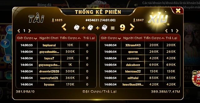 Hình chơi tài xỉu thắng trong Go88