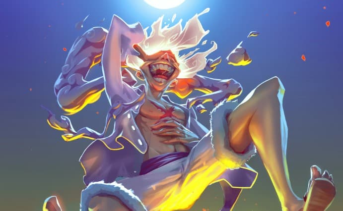 Hình nền vẽ Luffy gear 5 cười