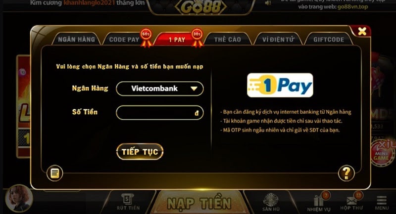 Hình rút tiền tài xỉu tại cổng game Go88