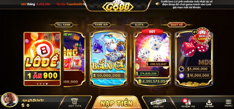Hình tài xỉu Go88 nhiều tiền nhất
