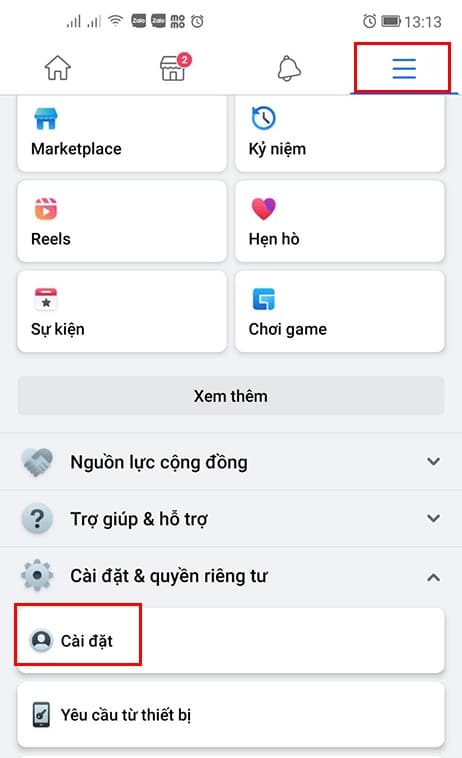 Nhấn chọn cài đặt và quyền riêng tư