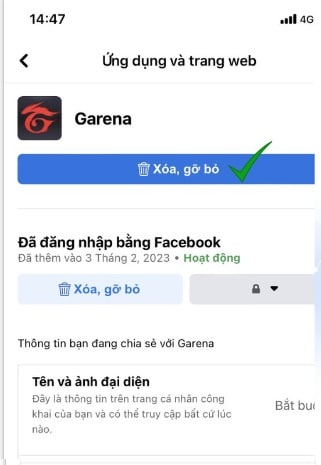 Nhấn vào gỡ bỏ