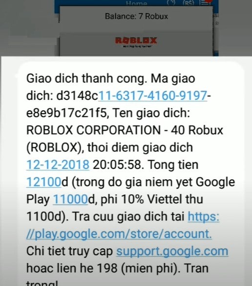 Thông báo giao dịch thành công