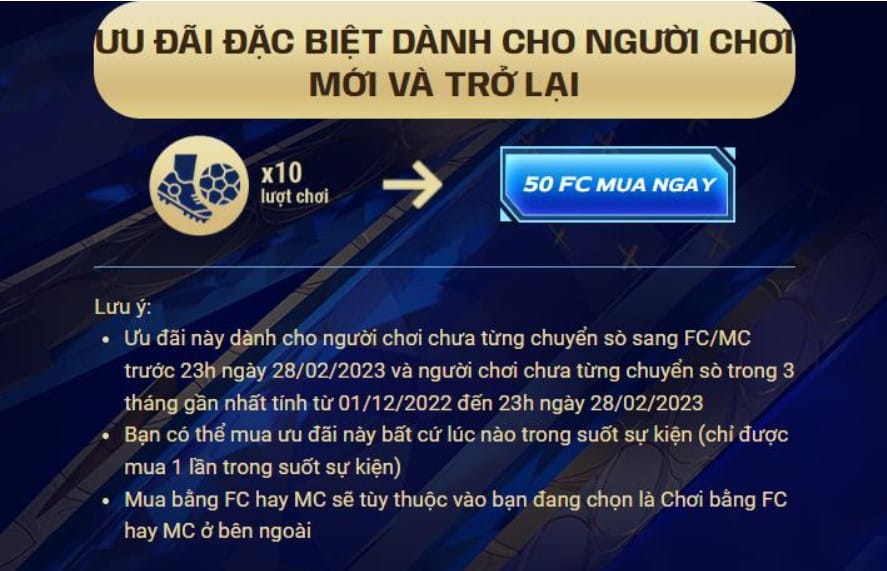 Ưu đãi đặc biệt cho ngườichowi mới và trở lại