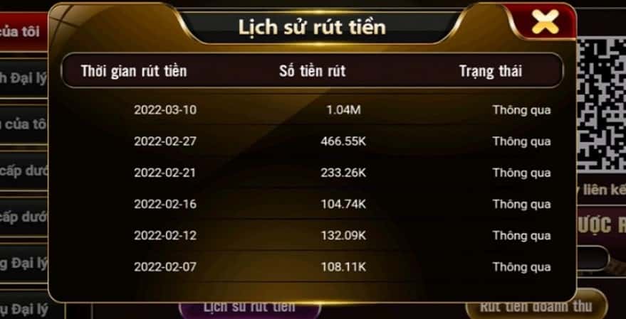 Xem ngay hình lịch sử rút tiền tài xỉu
