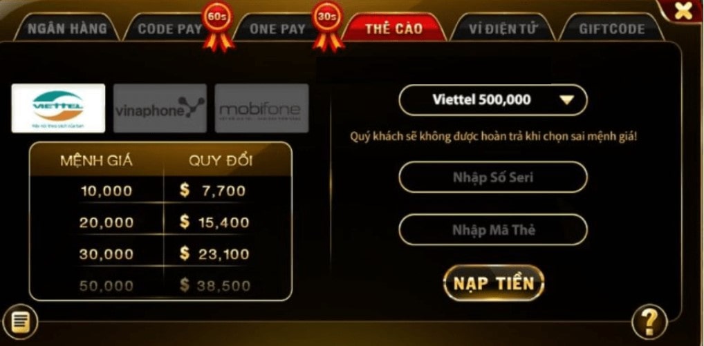 ảnh lịch sử nạp tài xỉu mới nhất